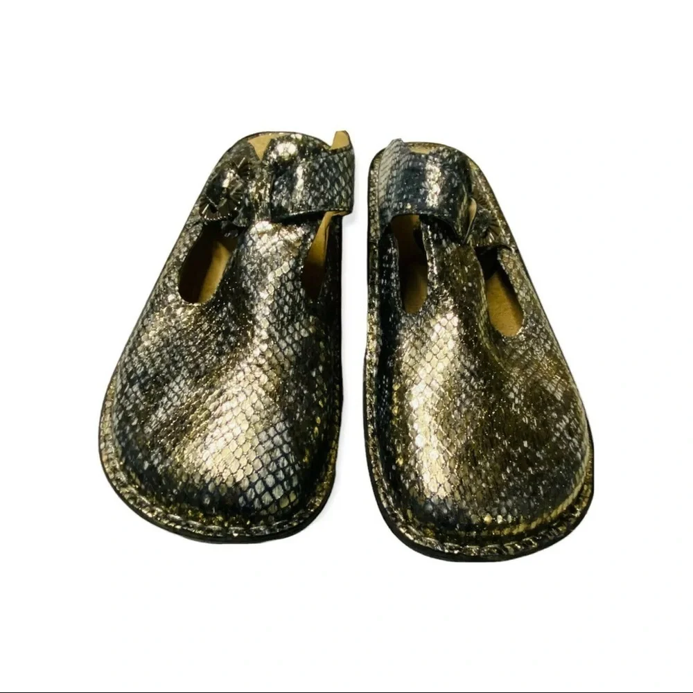 Alegria Posh Pewter Snake Print ALG-759 Leather Slip On Mules Sandals Sz… - Picture 6 of 9